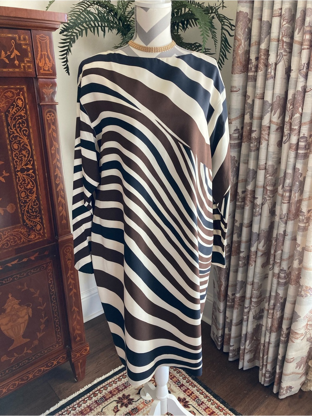 Rickie Freeman for Teri Jon Striped Shift Dress Long Sleeve Size 16